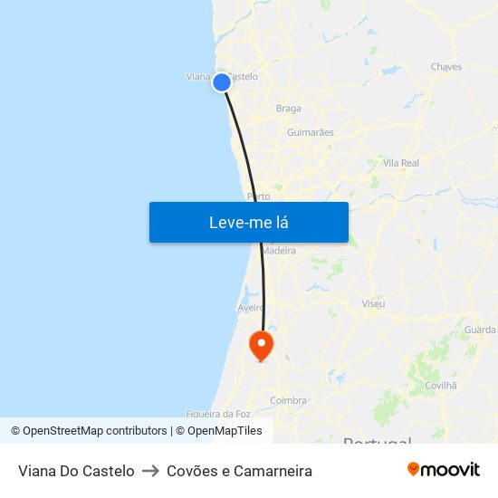 Viana Do Castelo to Covões e Camarneira map