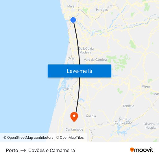 Porto to Covões e Camarneira map