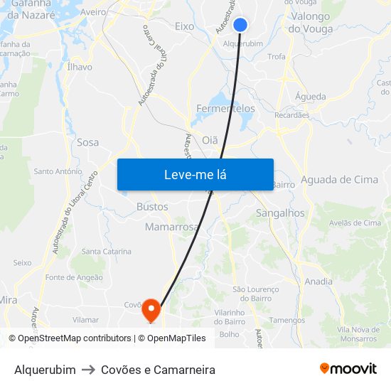 Alquerubim to Covões e Camarneira map