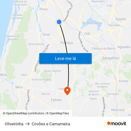 Oliveirinha to Covões e Camarneira map