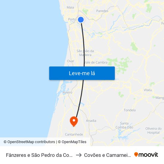 Fânzeres e São Pedro da Cova to Covões e Camarneira map