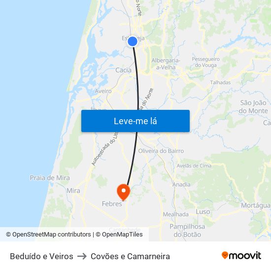 Beduído e Veiros to Covões e Camarneira map