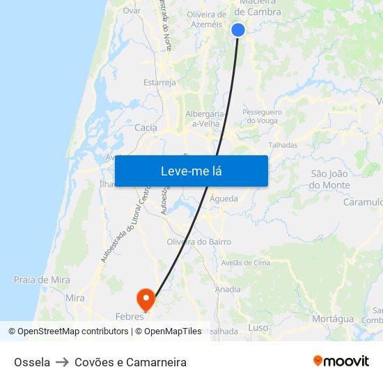 Ossela to Covões e Camarneira map