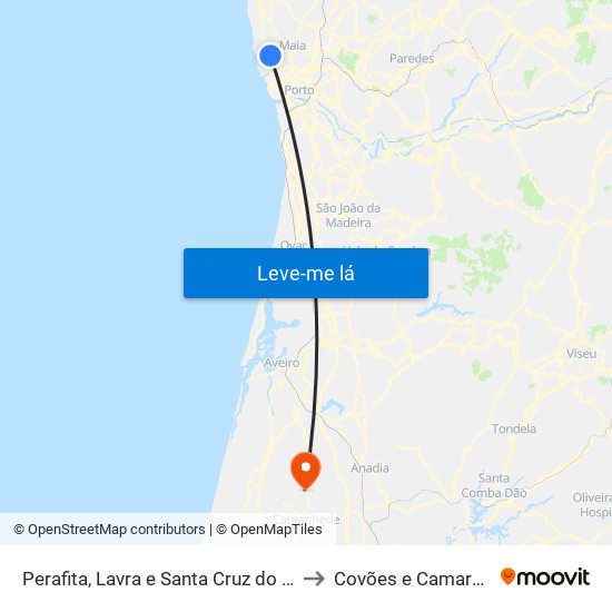 Perafita, Lavra e Santa Cruz do Bispo to Covões e Camarneira map