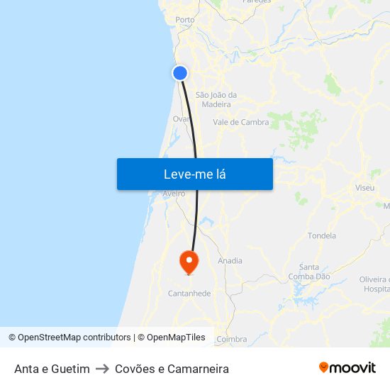 Anta e Guetim to Covões e Camarneira map
