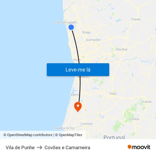 Vila de Punhe to Covões e Camarneira map