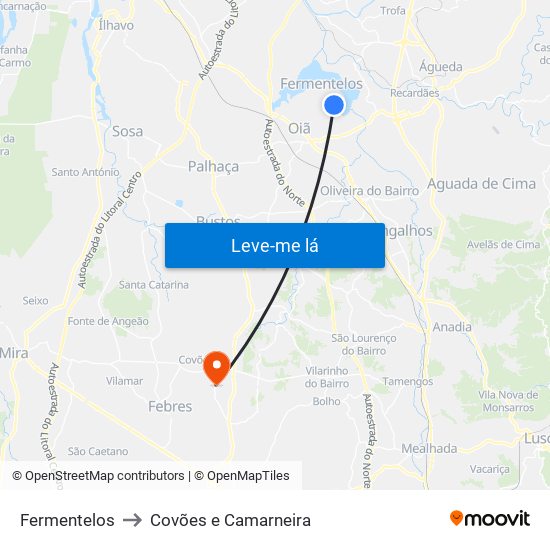 Fermentelos to Covões e Camarneira map