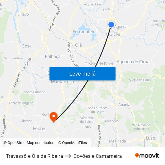 Travassô e Óis da Ribeira to Covões e Camarneira map