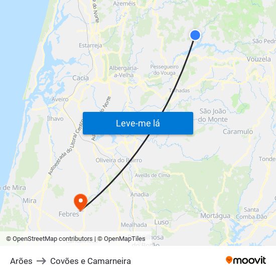 Arões to Covões e Camarneira map