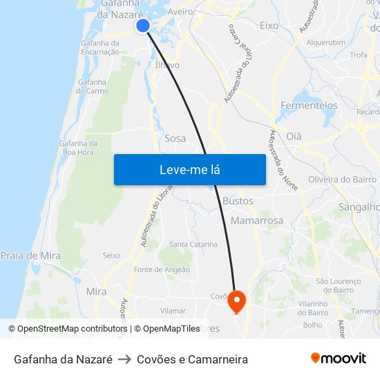 Gafanha da Nazaré to Covões e Camarneira map