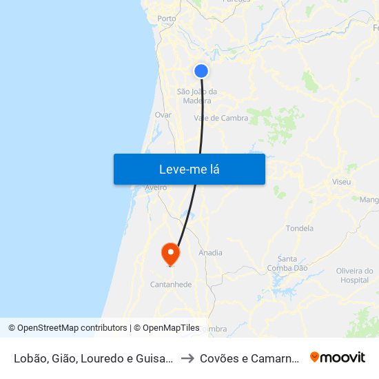 Lobão, Gião, Louredo e Guisande to Covões e Camarneira map
