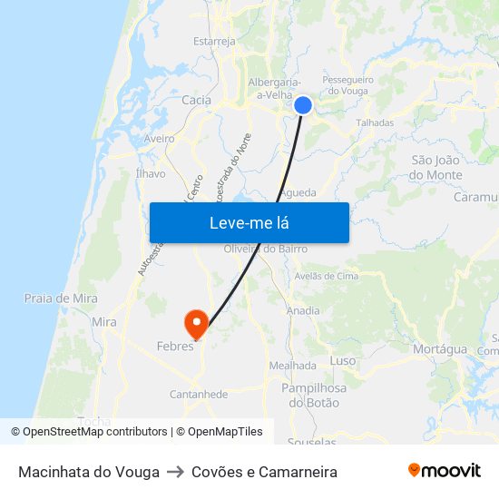 Macinhata do Vouga to Covões e Camarneira map