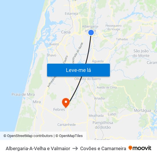 Albergaria-A-Velha e Valmaior to Covões e Camarneira map