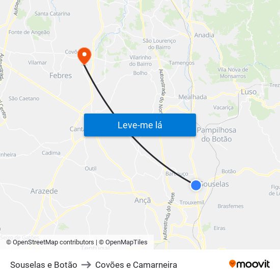 Souselas e Botão to Covões e Camarneira map