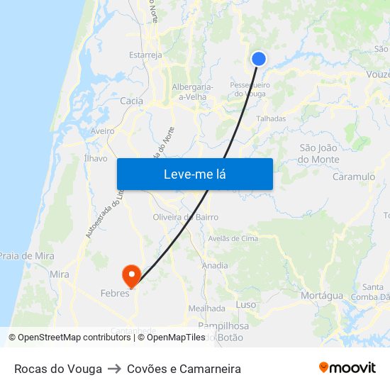 Rocas do Vouga to Covões e Camarneira map