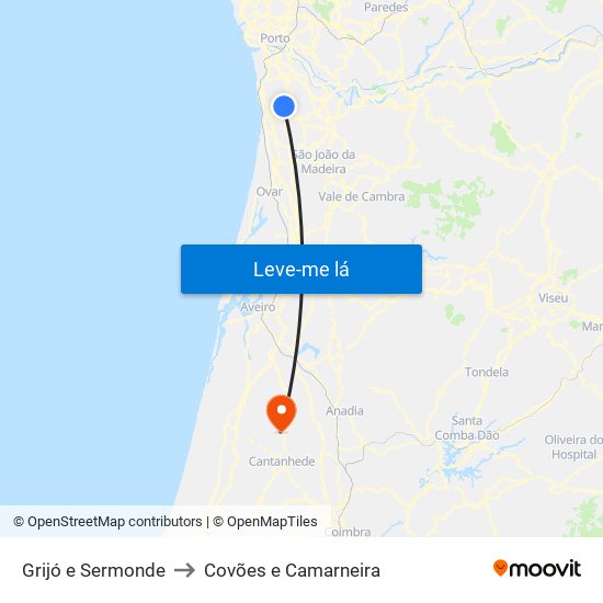 Grijó e Sermonde to Covões e Camarneira map