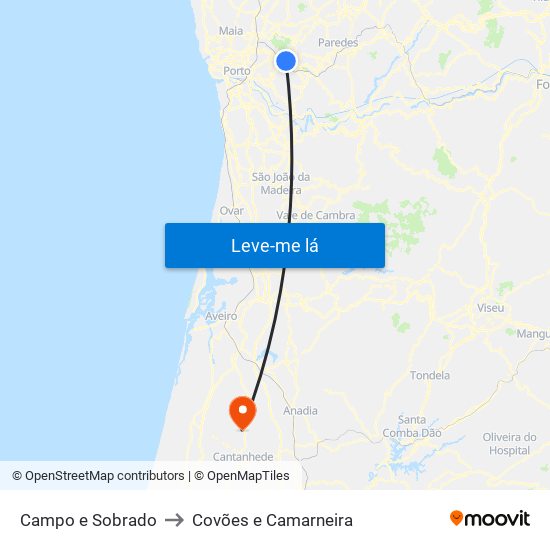 Campo e Sobrado to Covões e Camarneira map