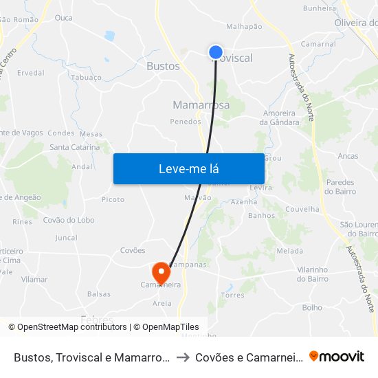 Bustos, Troviscal e Mamarrosa to Covões e Camarneira map