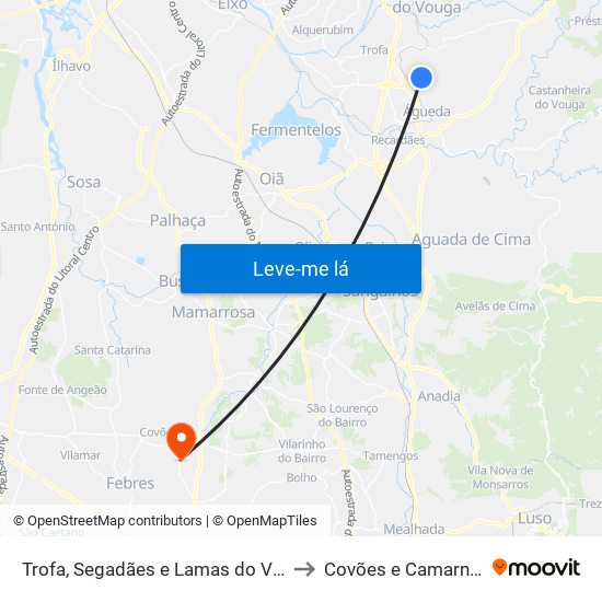 Trofa, Segadães e Lamas do Vouga to Covões e Camarneira map