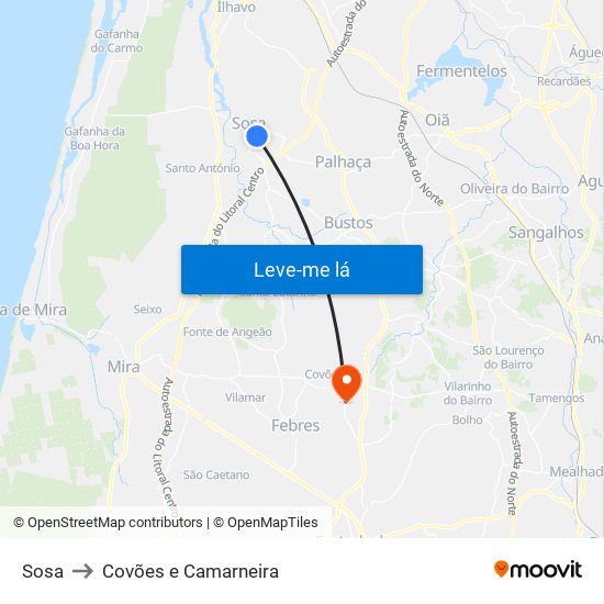 Sosa to Covões e Camarneira map