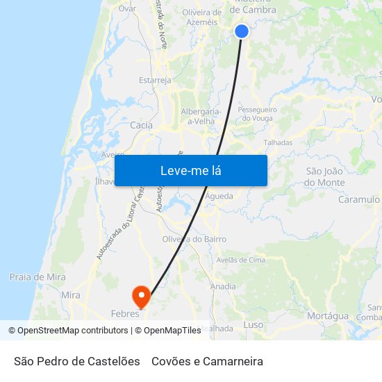 São Pedro de Castelões to Covões e Camarneira map