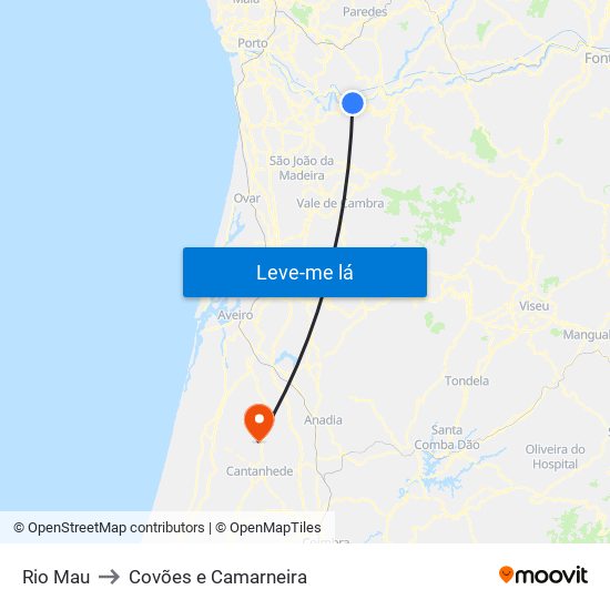 Rio Mau to Covões e Camarneira map