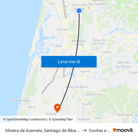 Oliveira de Azeméis, Santiago de Riba-Ul, Ul, Macinhata da Seixa e Madail to Covões e Camarneira map