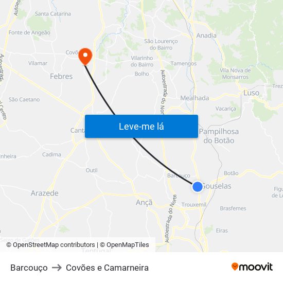 Barcouço to Covões e Camarneira map