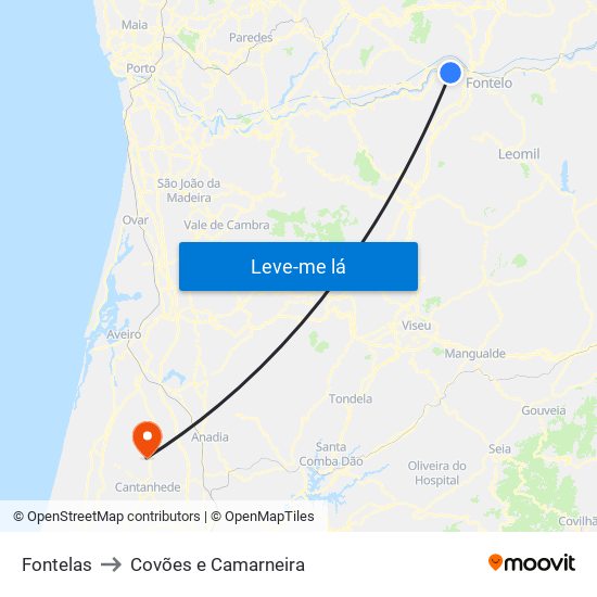 Fontelas to Covões e Camarneira map