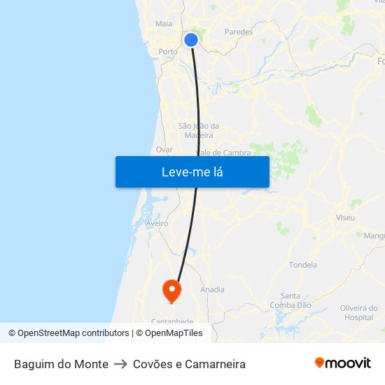 Baguim do Monte to Covões e Camarneira map