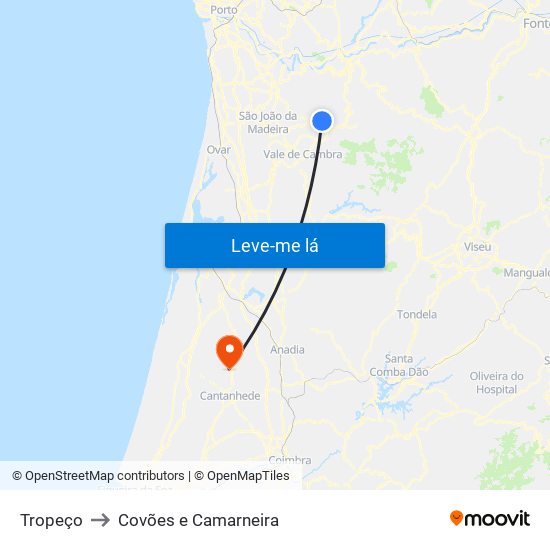 Tropeço to Covões e Camarneira map