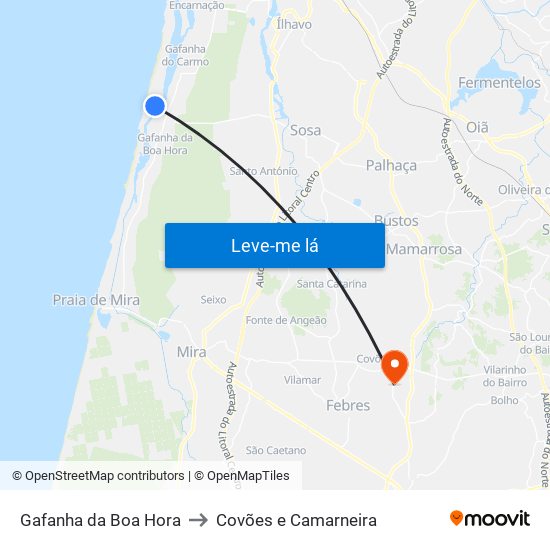 Gafanha da Boa Hora to Covões e Camarneira map