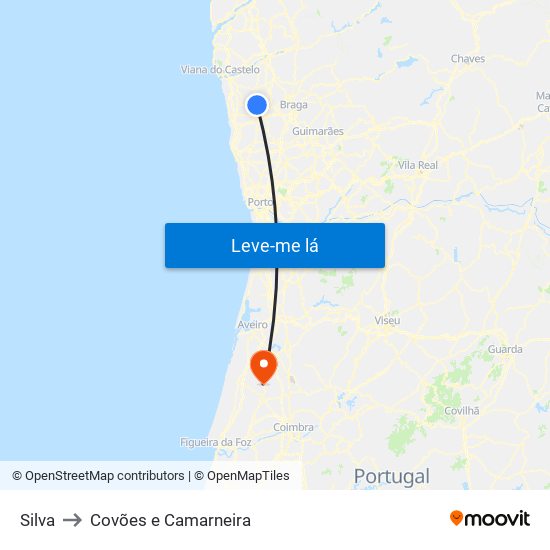 Silva to Covões e Camarneira map