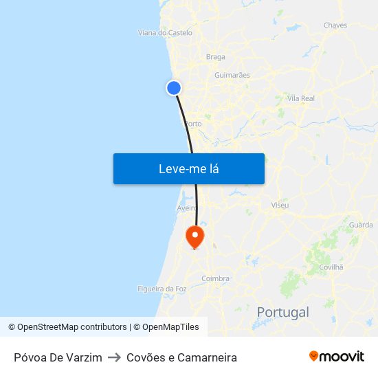 Póvoa De Varzim to Covões e Camarneira map