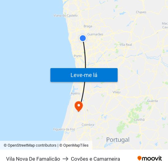 Vila Nova De Famalicão to Covões e Camarneira map