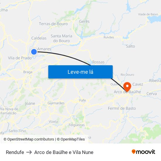 Rendufe to Arco de Baúlhe e Vila Nune map