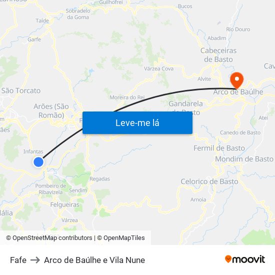 Fafe to Arco de Baúlhe e Vila Nune map