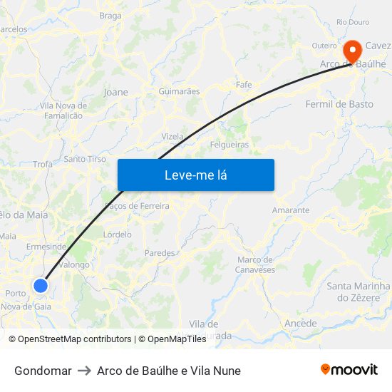 Gondomar to Arco de Baúlhe e Vila Nune map