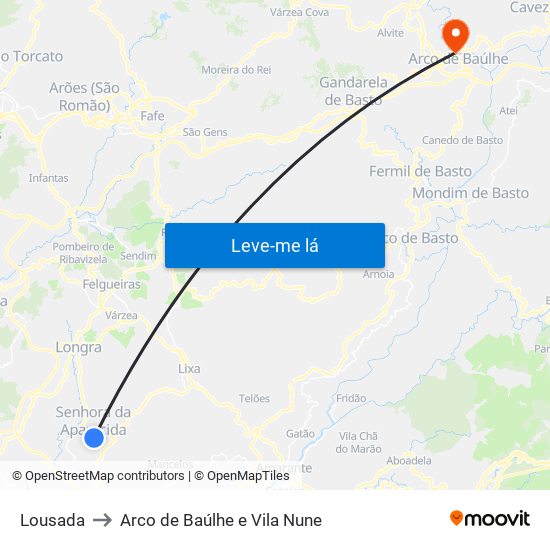 Lousada to Arco de Baúlhe e Vila Nune map