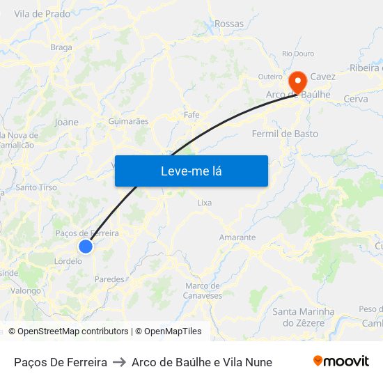 Paços De Ferreira to Arco de Baúlhe e Vila Nune map