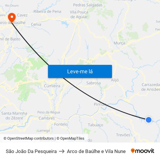 São João Da Pesqueira to Arco de Baúlhe e Vila Nune map