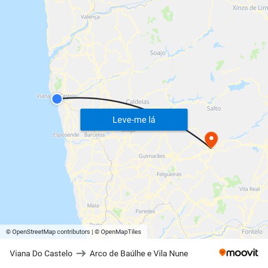 Viana Do Castelo to Arco de Baúlhe e Vila Nune map