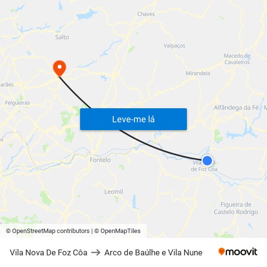 Vila Nova De Foz Côa to Arco de Baúlhe e Vila Nune map