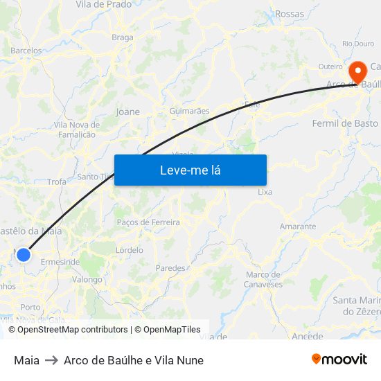 Maia to Arco de Baúlhe e Vila Nune map