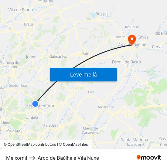 Meixomil to Arco de Baúlhe e Vila Nune map