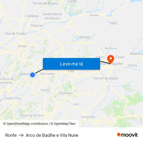 Ronfe to Arco de Baúlhe e Vila Nune map