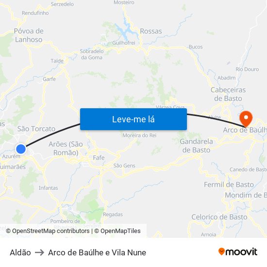 Aldão to Arco de Baúlhe e Vila Nune map