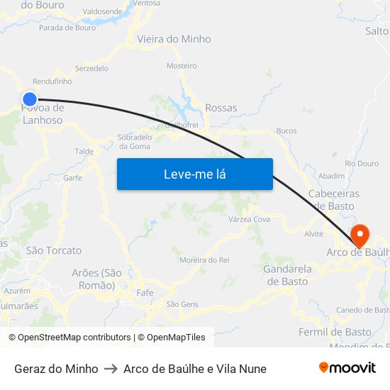 Geraz do Minho to Arco de Baúlhe e Vila Nune map