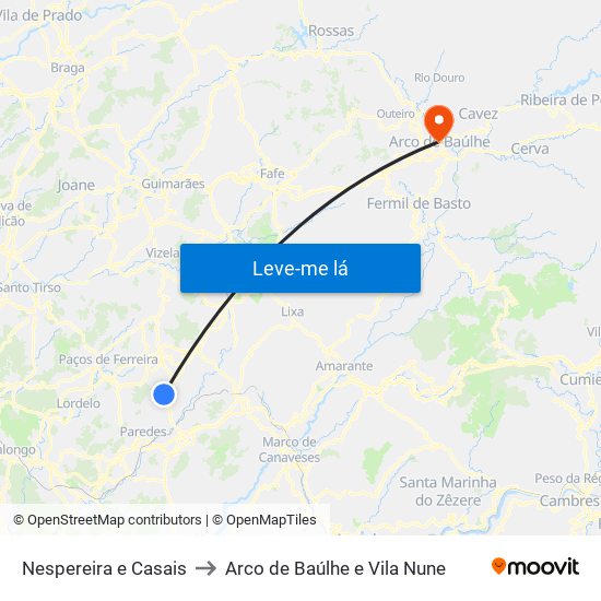 Nespereira e Casais to Arco de Baúlhe e Vila Nune map