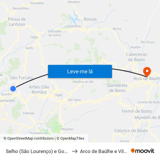 Selho (São Lourenço) e Gominhães to Arco de Baúlhe e Vila Nune map